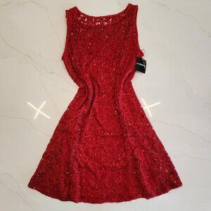 NWT NEW Liz Claiborne Sz 10 Red Rose Sequins Sleeveless Lined Midi Dress Glam